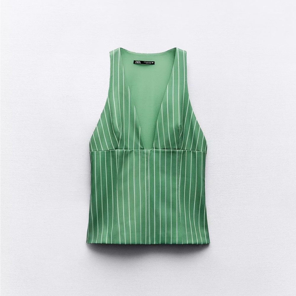 Zara Green Striped Women's Top
